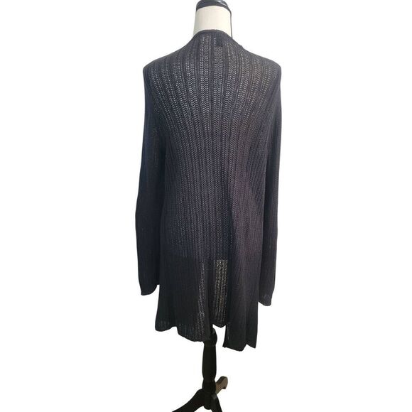 Dana Buchman Black Long Open Front Breathable Knit Cardigan Sweater Sz L - Picture 3 of 5
